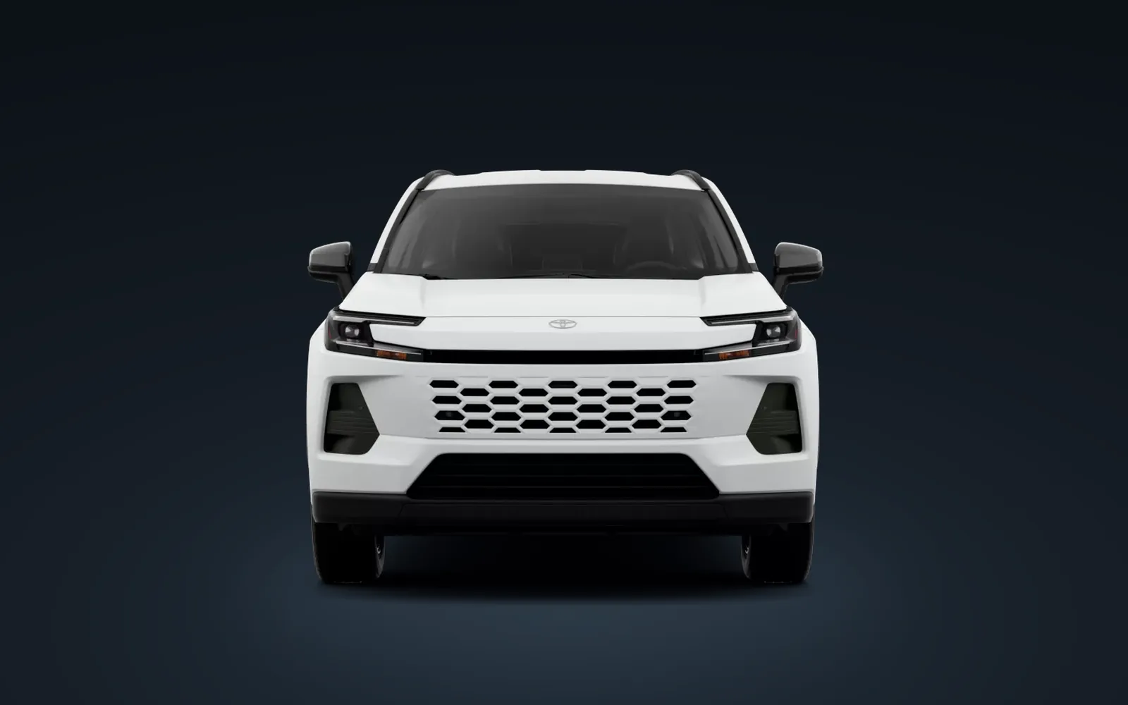 Frente de la RAV4 2026 blanca con el nuevo diseño hammerhead