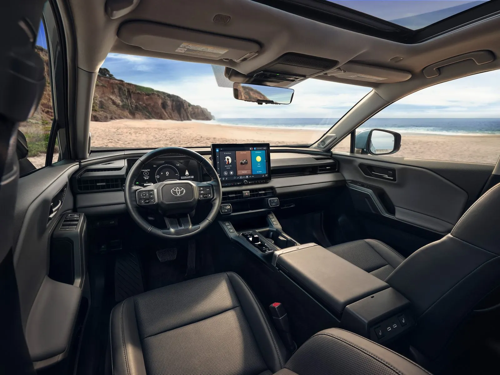 Cabina completa de la RAV4 2026: timón, clúster digital y pantalla central